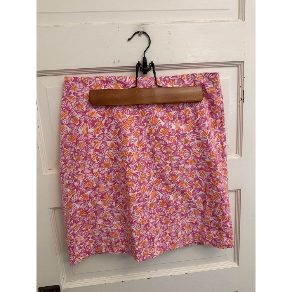 Talbots Women's Pink Orange Leaf Print Skirt Cotton Blend Size 8P
